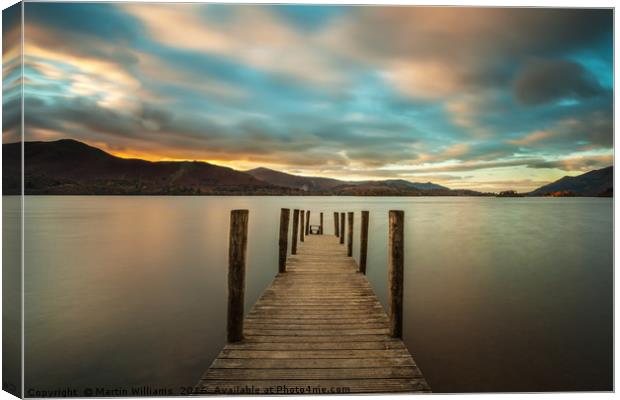 The sun sets over Derwent Water at Ashness Jetty Canvas Print by Martin Williams