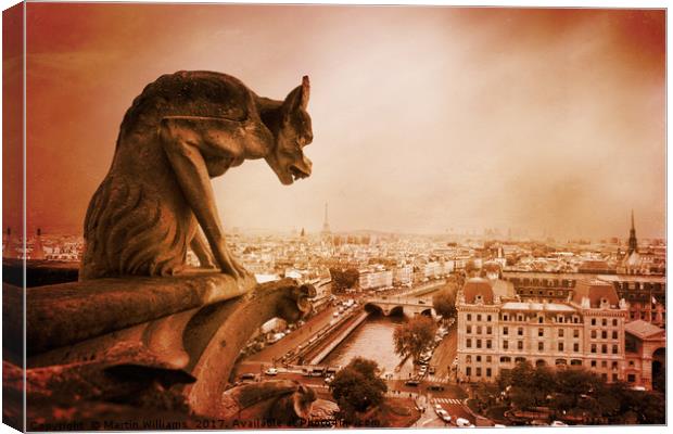 Paris Guardian - Notre Dame Gargoyle Canvas Print by Martin Williams