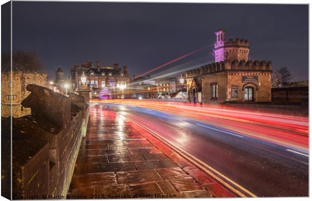 Light Trails over Lendal Bridge, York, North Yorks Canvas Print by Martin Williams