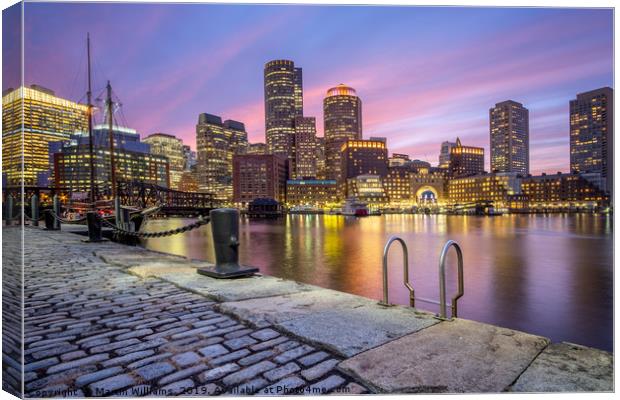 Boston skyine viewed from Fan Pier Park Canvas Print by Martin Williams