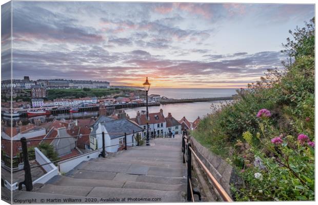 Whitby 199 steps, Summer Sunset Canvas Print by Martin Williams