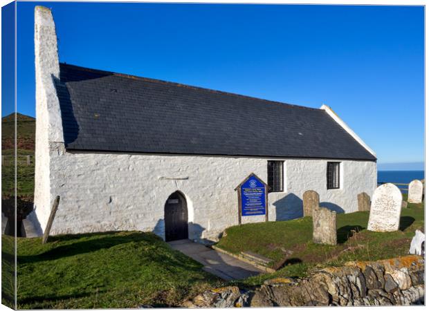 Holy Cross Church at Mwnt, Ceredigion, Wales, UK Canvas Print by Mark Llewellyn