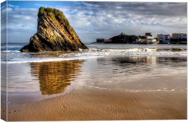 Tenby Harbour and Goscar Rock Canvas Print by Simon West