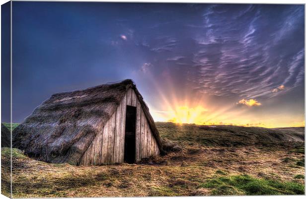 Seaweed drying hut sunrise Canvas Print by Simon West