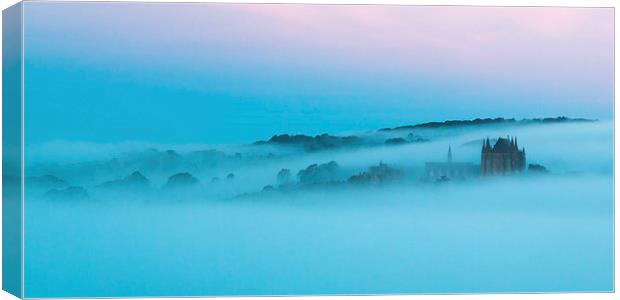  Misty Morning at Lancing College Chapel Canvas Print by Simon West