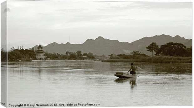 Fishing the Mekong Canvas Print by Barry Newman