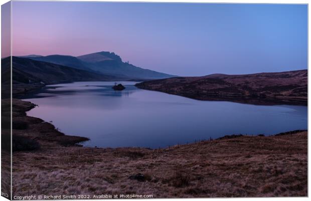 Loch Fada and the Storr after sunset in March. Canvas Print by Richard Smith