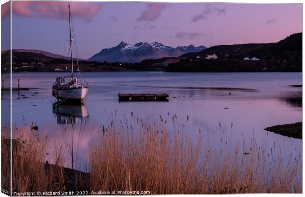 A yacht awaiting the high tide to be floated off. Canvas Print by Richard Smith