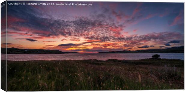 Reflected sunset colour over Loch Snizort Beag Canvas Print by Richard Smith
