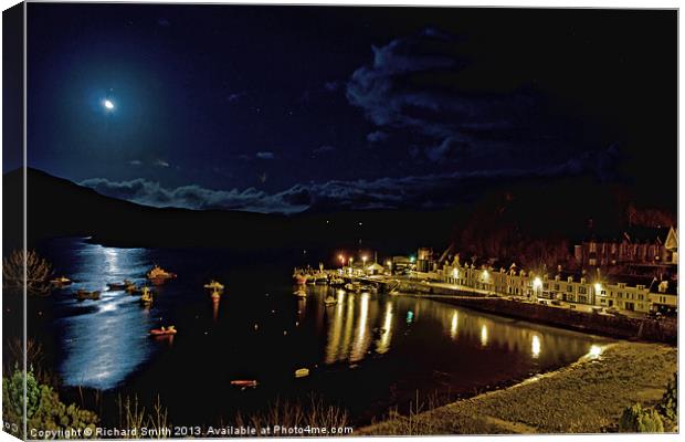 Half moon over Loch Portree Canvas Print by Richard Smith