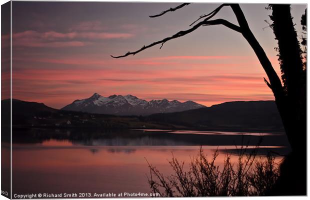 Sunset pink across Loch Portree Canvas Print by Richard Smith