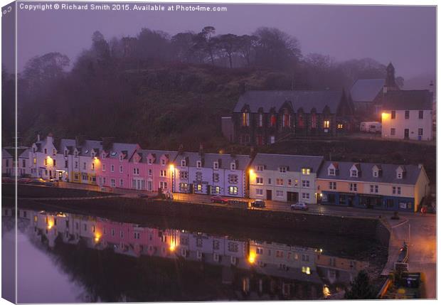  A close-up of Portree pier on a misty evening in  Canvas Print by Richard Smith