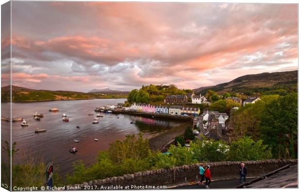 Sunset colour over Loch portree Canvas Print by Richard Smith