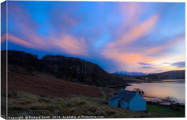 Sunset colour over a remote cottage Canvas Print by Richard Smith