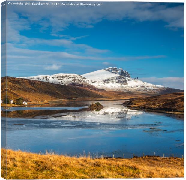 Wide view of the Storr and Loch Fada. Canvas Print by Richard Smith