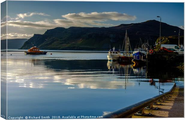 Moored to Portree pier at first sunlight Canvas Print by Richard Smith