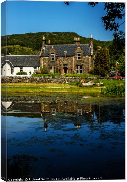 Reflections in the pond at Balmacara Square Canvas Print by Richard Smith
