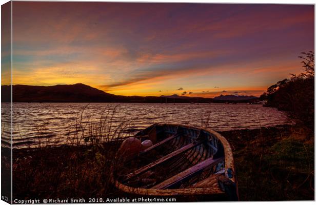 Early sunrise colour over Loch Portree.  Canvas Print by Richard Smith