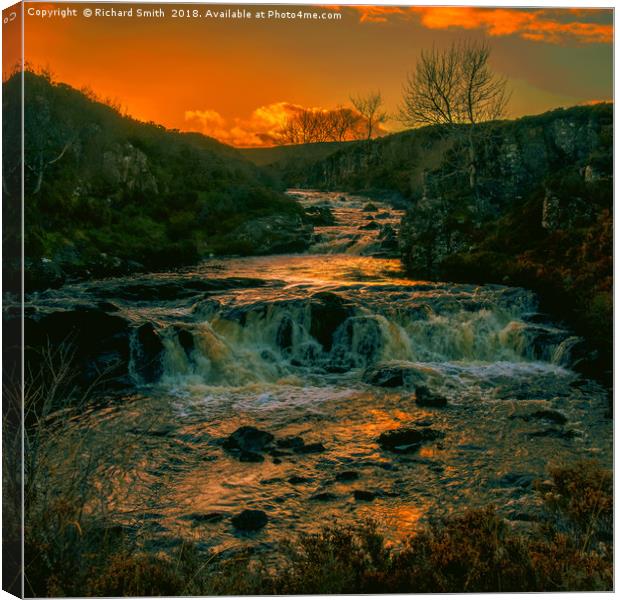 A waterfall on the Treaslane river at sunset Canvas Print by Richard Smith