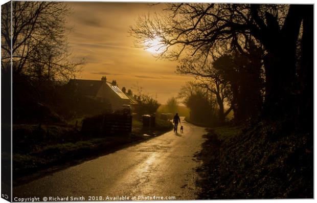 Walking the dog on a hazy winter's morning Canvas Print by Richard Smith