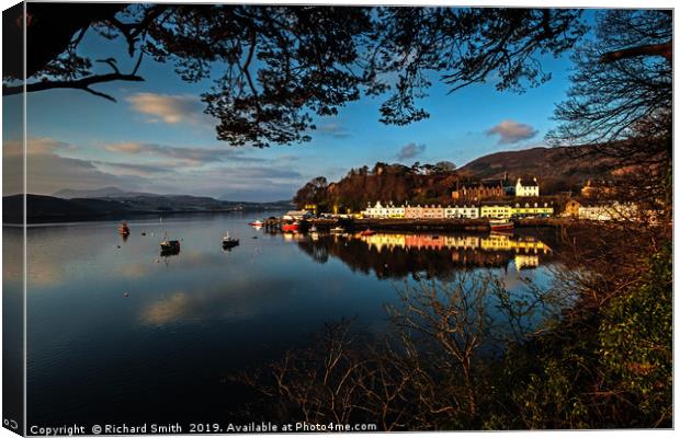 Portree quay lit by the first rays of sunlight Canvas Print by Richard Smith