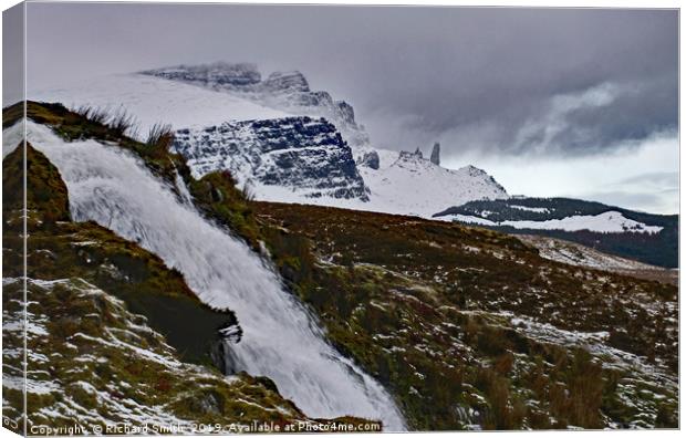 Bride's Veil Falls and the Storr Canvas Print by Richard Smith