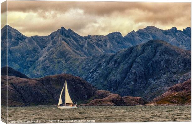 A yacht crosses Loch na Cuilce in front of the Cuillins Canvas Print by Richard Smith