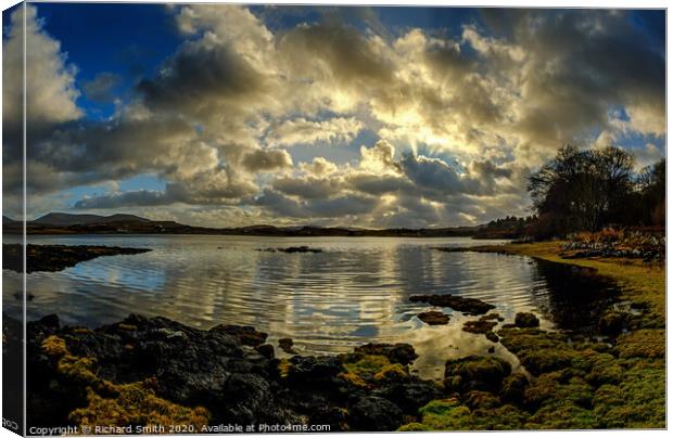 Skye cloudscape reflected in Loch Treaslane. Canvas Print by Richard Smith