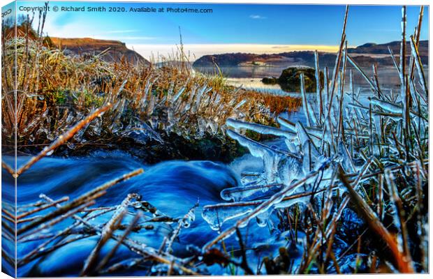 A wee burn flows into Loch Portree on the high tide. #2 Canvas Print by Richard Smith