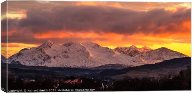 Early February sunset over The Cuillin Hills. Canvas Print by Richard Smith
