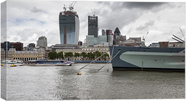 HMS Belfast and the City Canvas Print by Nigel Jones