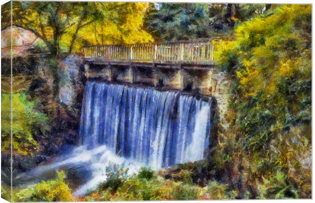Autumn Waterfall Bridge  Canvas Print by Ian Mitchell