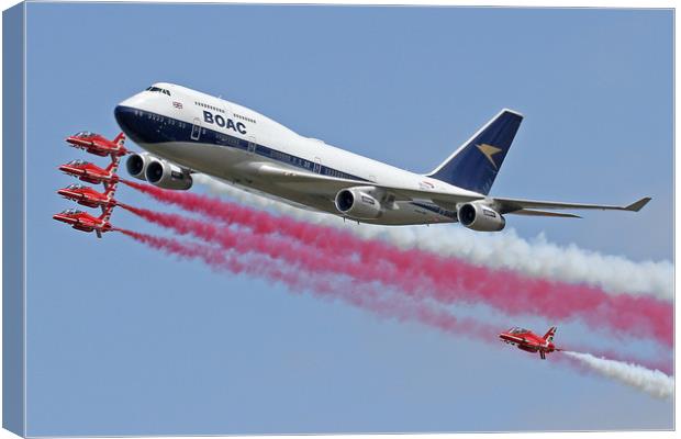 Red Arrows and Boeing 747 flypast  Canvas Print by Rachel & Martin Pics