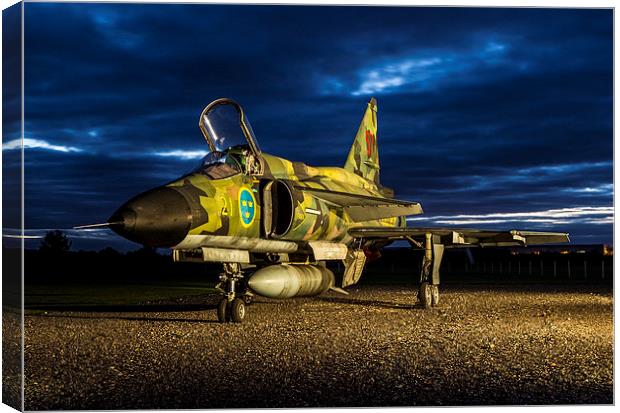 SAAB Viggen - Lit Up Canvas Print by Keith Campbell