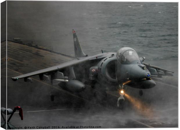 RAF Harrier landing onboard Canvas Print by Keith Campbell