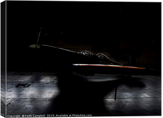 RAF Spitfire in the Hangar Canvas Print by Keith Campbell