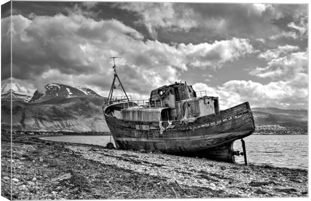 Fishing boat with Ben Nevis in background in Mono Canvas Print by JC studios LRPS ARPS