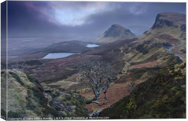 Quiraing and the Tree Canvas Print by Lady Debra Bowers L.R.P.S