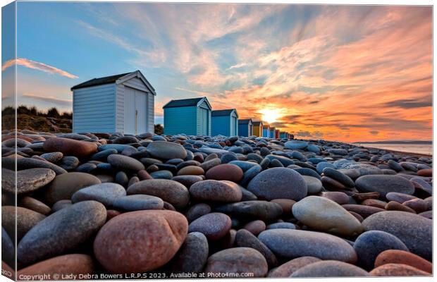Findhorn Huts at Sunset Canvas Print by Lady Debra Bowers L.R.P.S
