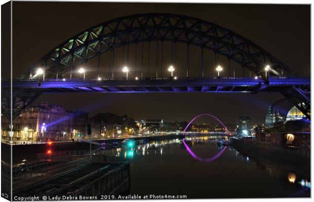 Newcastle Bridges at Night  Canvas Print by Lady Debra Bowers L.R.P.S