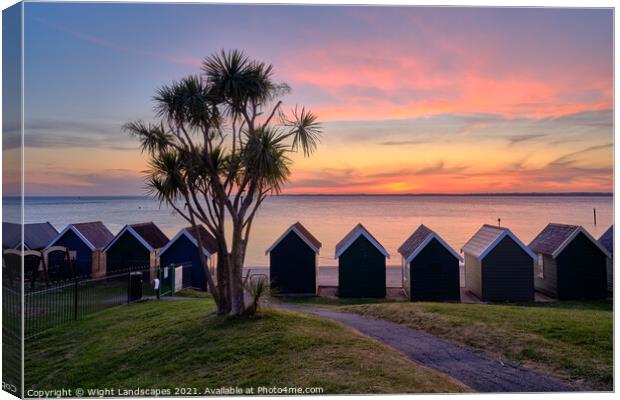 Gurnard Beach Hut Sunset Isle Of Wight Canvas Print by Wight Landscapes
