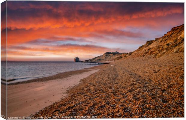 Colwell Bay Beach Sunset Isle Of Wight Canvas Print by Wight Landscapes