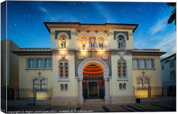 Bank Of Portugal At Night Canvas Print by Wight Landscapes
