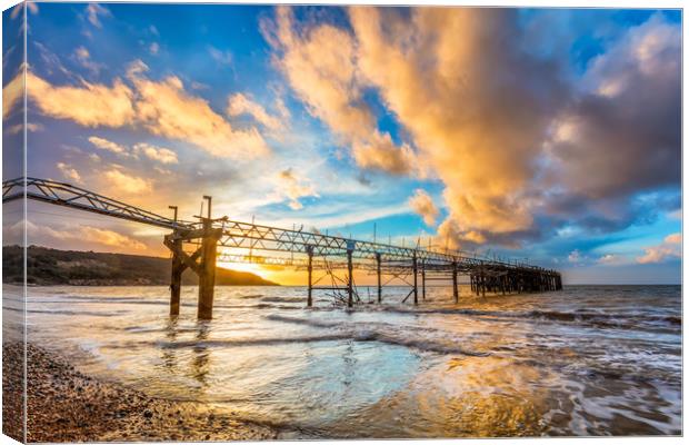 Totland Pier Sunset 2 Canvas Print by Wight Landscapes