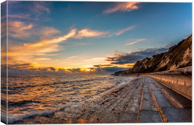 Bonchurch Seawall Sunset Canvas Print by Wight Landscapes