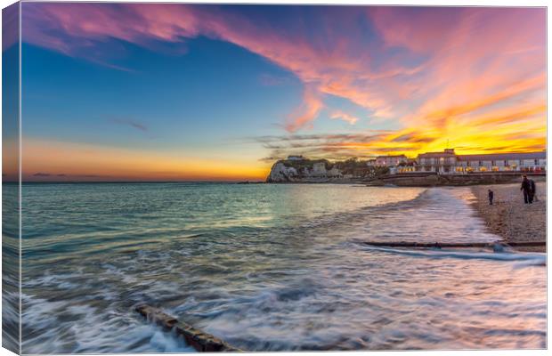 Freshwater Bay Sunset Surf Canvas Print by Wight Landscapes