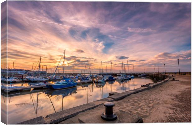 Ryde Harbour Wall Sunset Canvas Print by Wight Landscapes