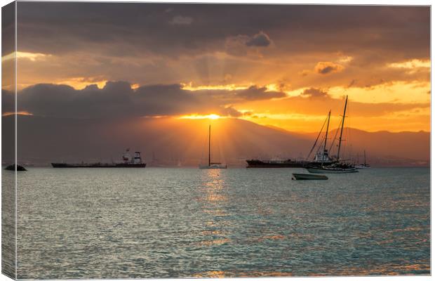 Bay Of Gibraltar Sunset Canvas Print by Wight Landscapes