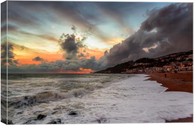 Ventnor Beach Stormy Sunset Canvas Print by Wight Landscapes