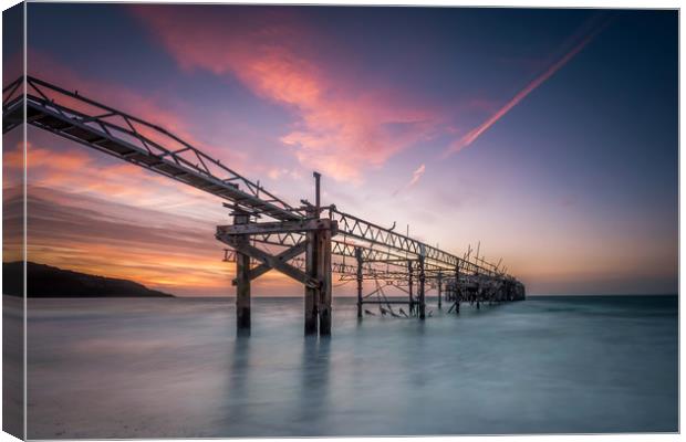 Totland Pier Sunset Isle Of Wight Canvas Print by Wight Landscapes